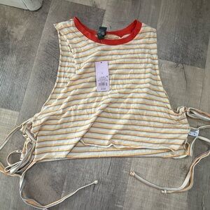 Wild‎ Fable Yellow Striped Crop Top with Red Neckline